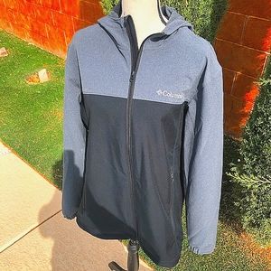 Columbia Mens Softshell "Barr Lake" Large Black & Grey Fleece Hooded Jacket